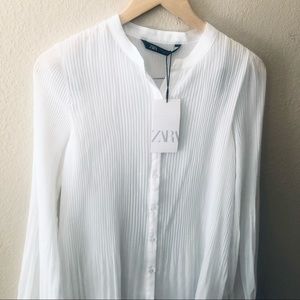 Zara Pleated White Blouse